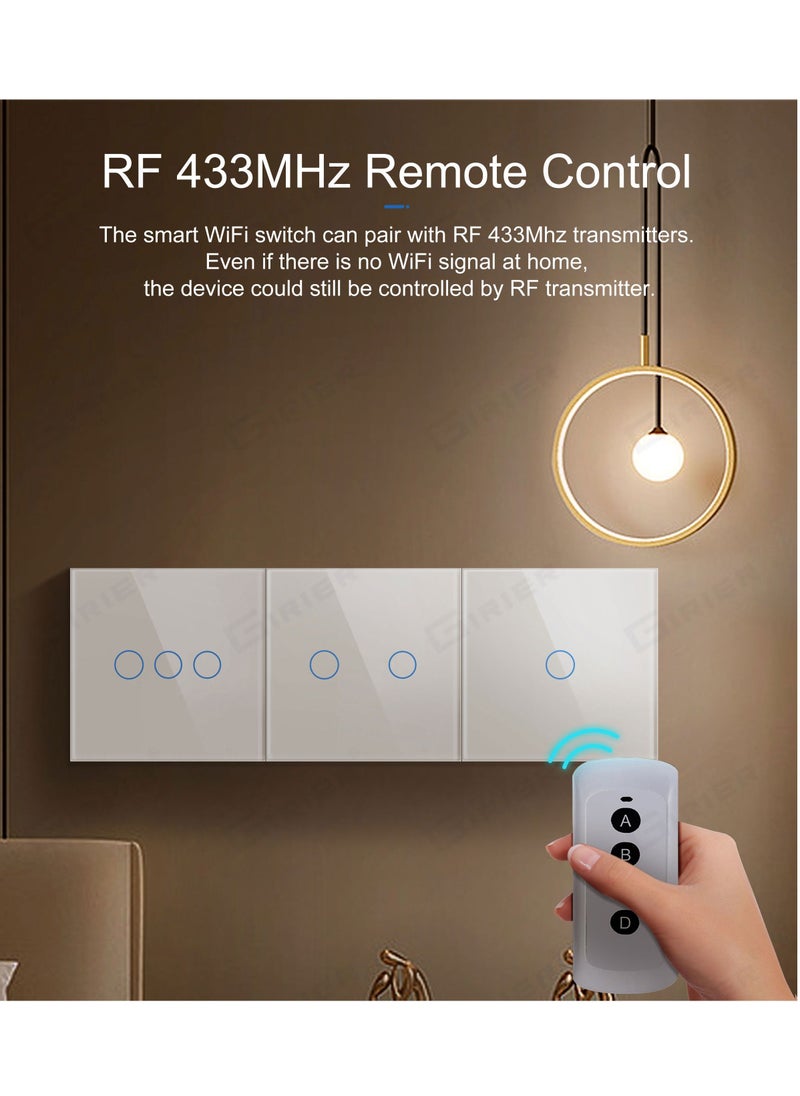 Generic - Smart Touch Wall Switch with WiFi, EU, No Neutral Wire Required, 3 Gang, 220V, Tuya Smart Home, Support Alexa, Google Home - Image 1