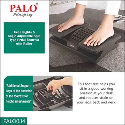 PALO034 PALO Ergonomic Two Heights & Angle Adjustable Split Type Pedal Footrest with Roller - Image 4