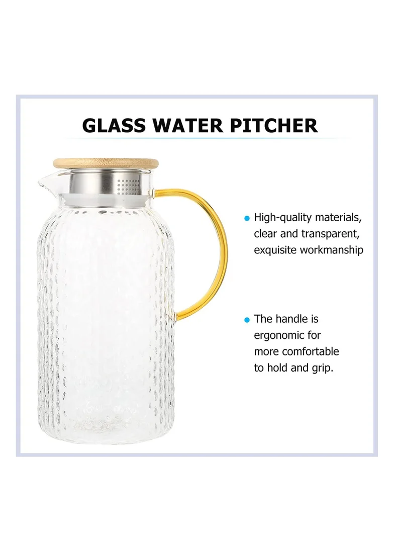 1Chase Heat Resistant Borosilicate Glass Water Pitcher With Bamboo Lid And Stainless Steel Strainer, 1800 ML