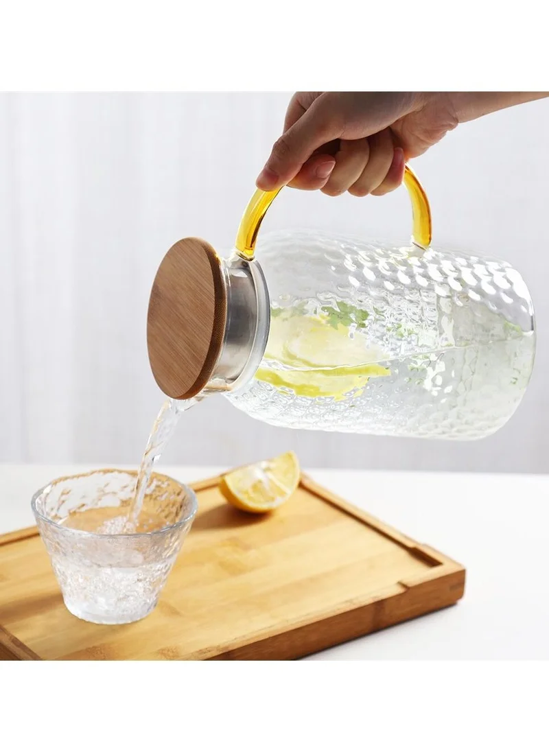 1Chase Heat Resistant Borosilicate Glass Water Pitcher With Bamboo Lid And Stainless Steel Strainer, 1800 ML