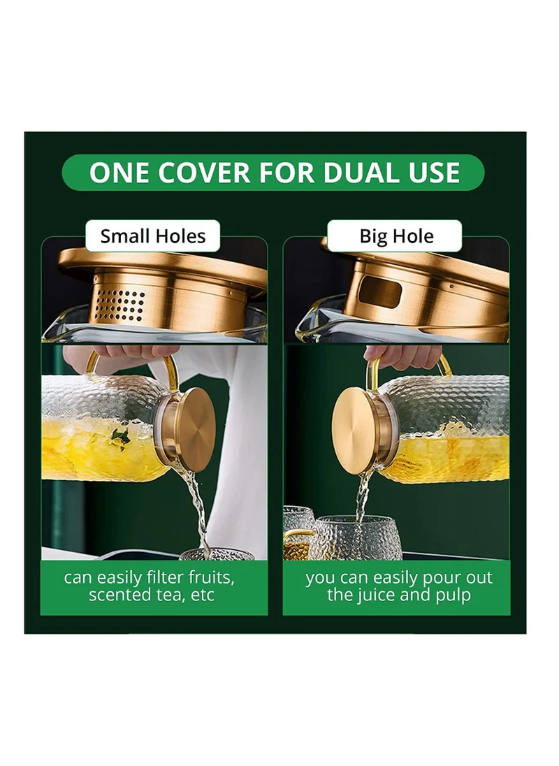 1Chase Heat Resistant Borosilicate Glass Water Pitcher With Bamboo Lid And Stainless Steel Strainer, 1800 ML