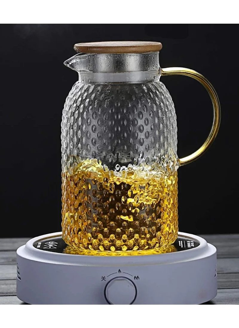 1Chase Heat Resistant Borosilicate Glass Water Pitcher With Bamboo Lid And Stainless Steel Strainer, 1800 ML