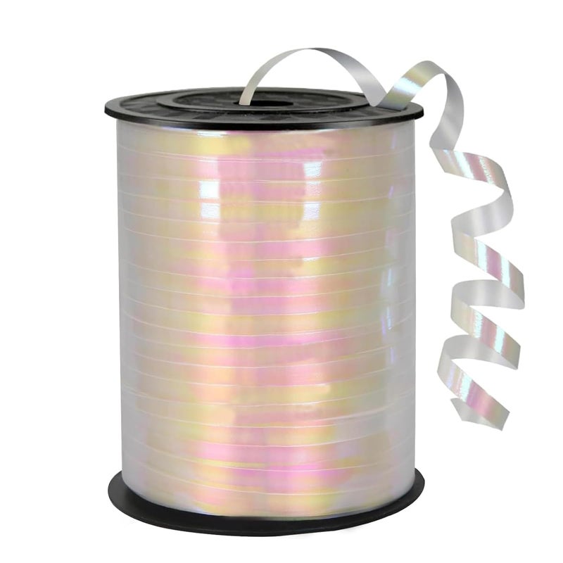 WFAUIBR 500 Yard Iridescent White PVC Curling Ribbon 5mm Width Art Deco Style Perfect for Birthdays Valentines Day Weddings Special Occasions