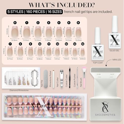 SXC Cosmetics French Tip Press On Nails - Skin Tone Nude and Color Series, Short Coffin X-Pro Tips Starter Kit ST119KIT - Image 4