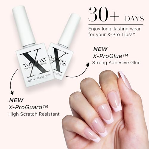 SXC Cosmetics French Tip Press On Nails - Skin Tone Nude and Color Series, Short Coffin X-Pro Tips Starter Kit ST119KIT - Image 5