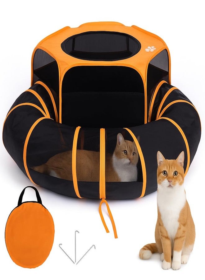 Joyful Mist Cat Tent & Tunnel Enclosure – 47" Outdoor Playpen with 106" Tunnel, Water-Resistant Mesh, Zipper Door & Carry Bag – Portable Catio for Cats, Rabbits & Small Pets - Image 1