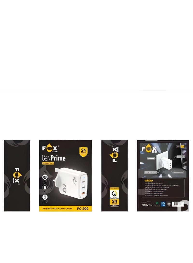 fox 65W Non-Folding 3-Port USB Fast Charger, Type C Fast Wall Charger Compatible with MacBook Pro/Air, HP/Dell/Lenovo, iPad Pro/Air, iPhone 15 Pro Max, Galaxy S22 23 Ultra, Steam Deck, etc Black - Image 4