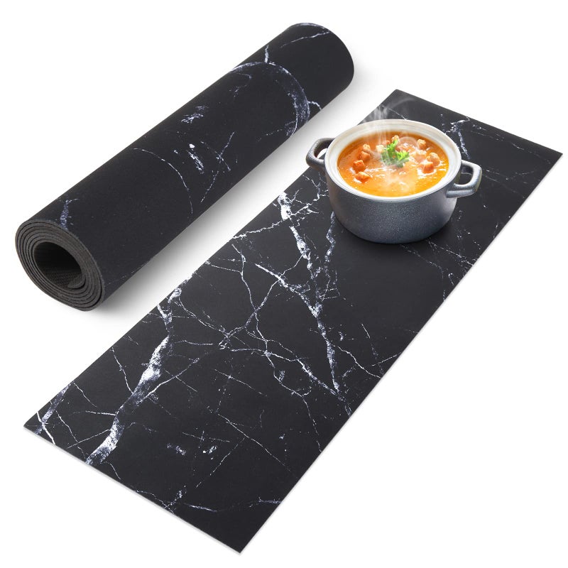Trivet Table Runner Hot Plates Mat 12 X 40 Inch Heat Resistant Table Protector Waterproof Decorative Farmhouse Kitchen Trivets Counter Heat Proof Placemats for Hot Dishes Black Marble