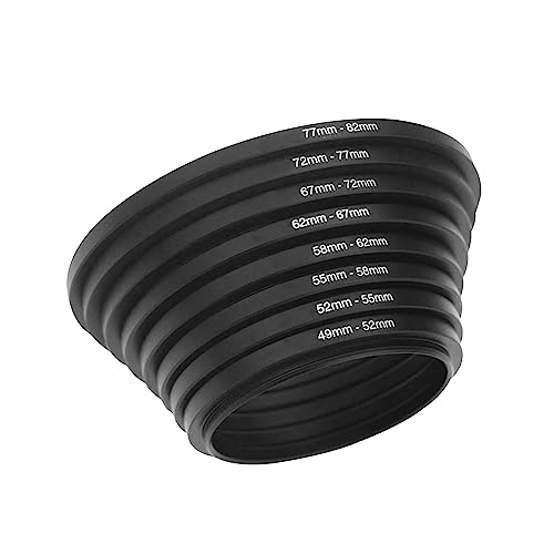 HIFFIN Camera Lens Step Up Filter Adapter Rings, 49-52, 52-55, 55-58, 58-62, 62-67, 67-72, 72-77, 77-82mm Metal Step Up Rings Kit with Anodized Aluminum Threaded Black Frame - Image 1