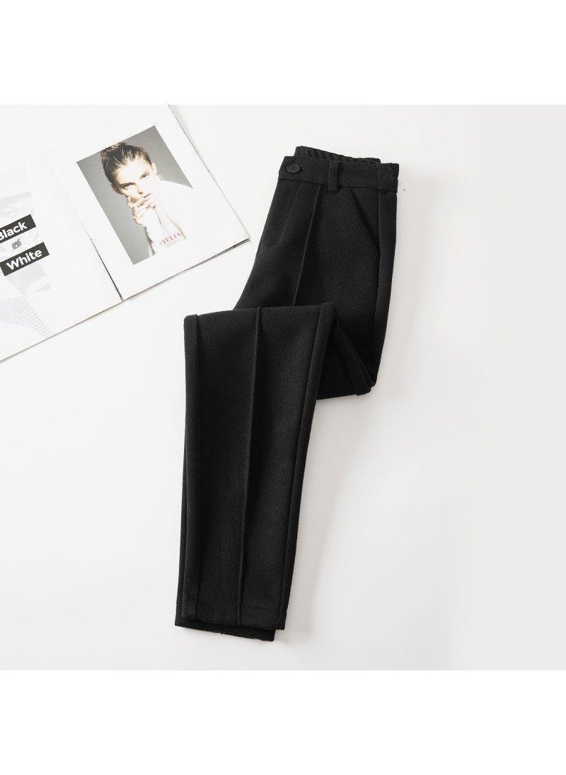 Generic - 2023 Womens Fleece-Lined Wool Trousers High-Waist Harem Pants Black [regular style-without velvet] - Image 1