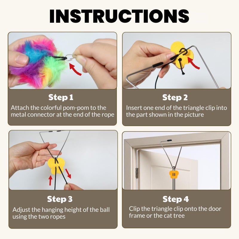 Fokauiwo Interactive Cat Toys for Indoor Cats, Self-Play Hanging Door Toy for Kitten, Adjustable Height Exercise Bell Ball to Keep Kittens Active - Image 5