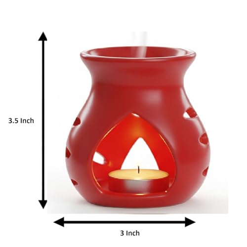 Mkd2 Rise Ceramic Clay Candle Oil Burner Aroma Diffuser Lamp, Set of 4, Multicolour (Red, Yellow, Blue, Green) for Home Fragrance - Image 4