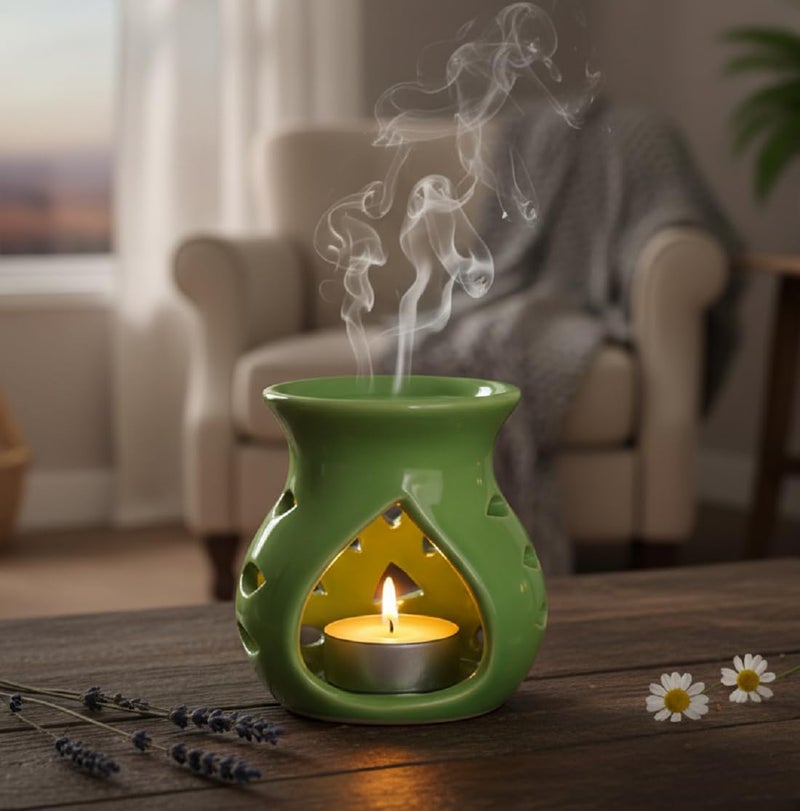 Mkd2 Rise Ceramic Clay Candle Oil Burner Aroma Diffuser Lamp, Set of 4, Multicolour (Red, Yellow, Blue, Green) for Home Fragrance - Image 3