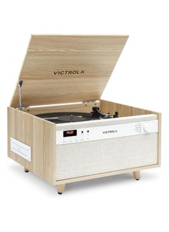 Victrola Century 6-in-1 Vinyl Record Player & Music Center - 3-Speed Turntable, CD & Cassette Player, VINYLSTREAM, Bluetooth & 3.5mm Aux, Record Player with Speakers, Mid Century Design, Natural