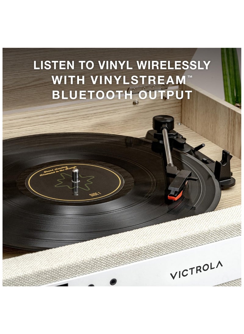 VICTROLA - Victrola Century 6-in-1 Vinyl Record Player & Music Center - 3-Speed Turntable, CD & Cassette Player, VINYLSTREAM, Bluetooth & 3.5mm Aux, Record Player with Speakers, Mid Century Design, Natural - Image 1
