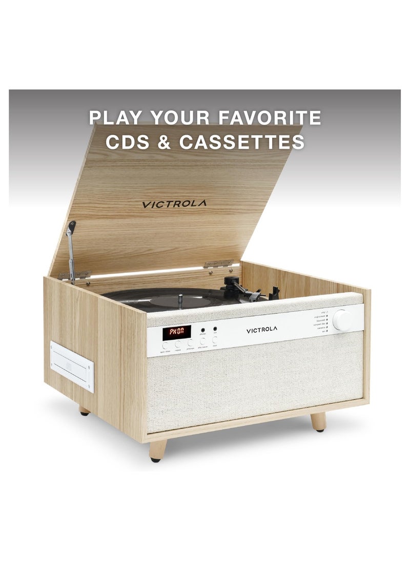 VICTROLA - Victrola Century 6-in-1 Vinyl Record Player & Music Center - 3-Speed Turntable, CD & Cassette Player, VINYLSTREAM, Bluetooth & 3.5mm Aux, Record Player with Speakers, Mid Century Design, Natural - Image 1