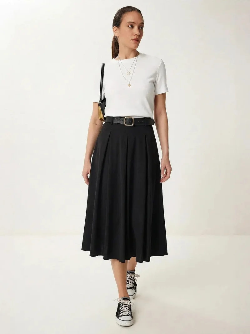 السعادة في إسطنبول ISTANBUL Belted High Waist Midi Skirt