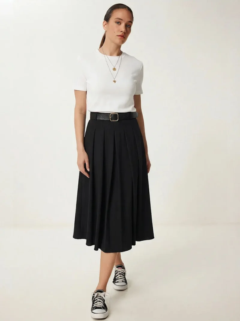 السعادة في إسطنبول ISTANBUL Belted High Waist Midi Skirt