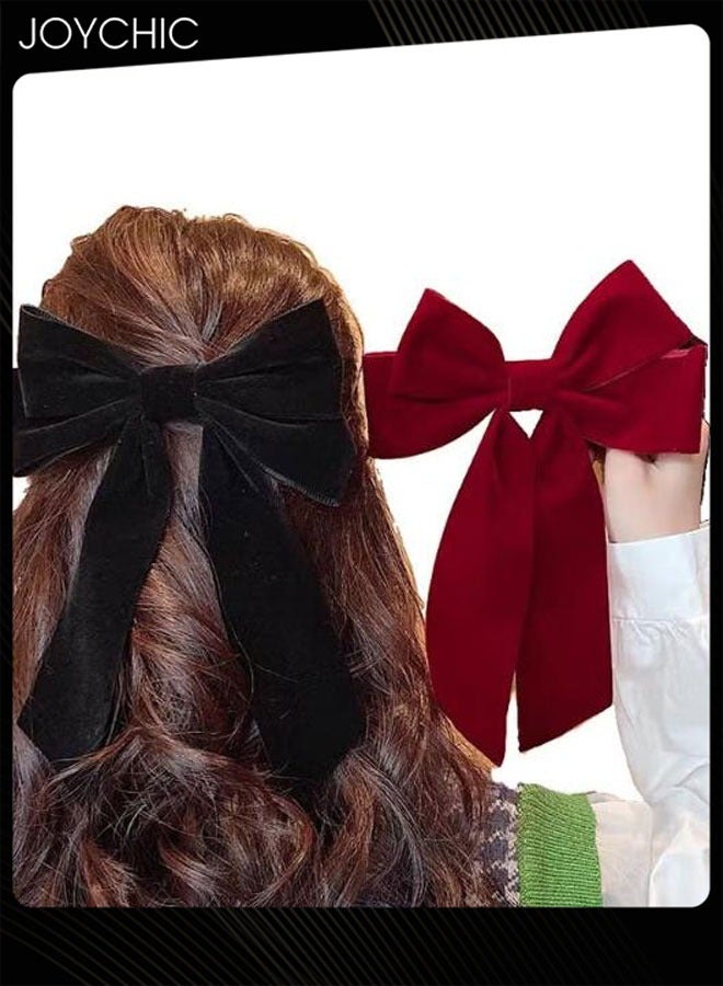 Joychic رباط شعر مخملي من قطعتين مع ذيل ساتان طويل لتزيين الرأس للنساء والفتيات هدايا - Image 1