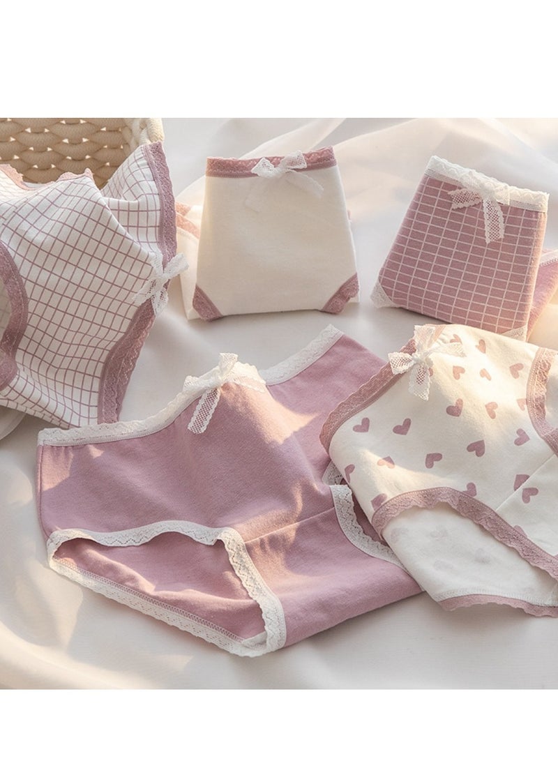مجموعة من 5 ملابس داخلية قطنية أنيقة بخصر متوسط، ملابس داخلية مريحة وجيدة التهوية للفتيات - Image 1