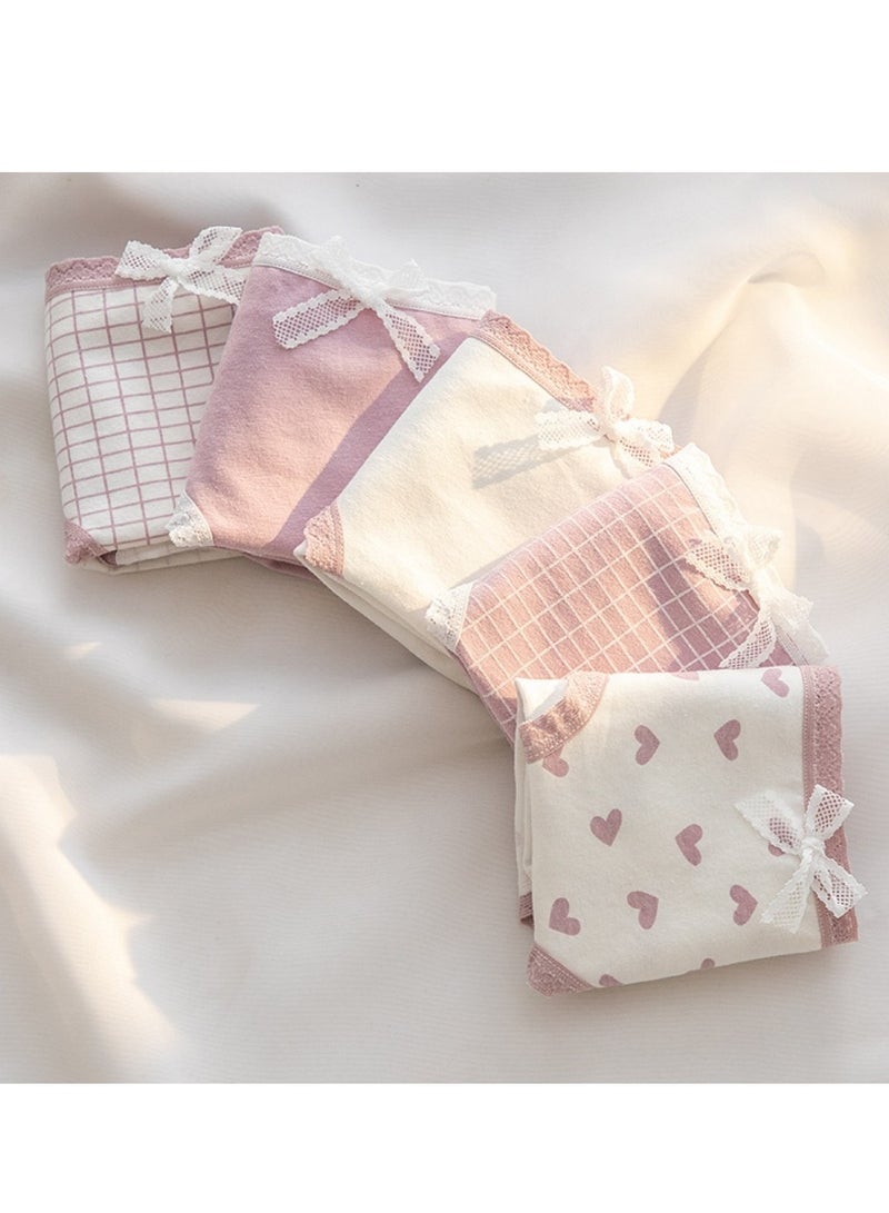 مجموعة من 5 ملابس داخلية قطنية أنيقة بخصر متوسط، ملابس داخلية مريحة وجيدة التهوية للفتيات - Image 2