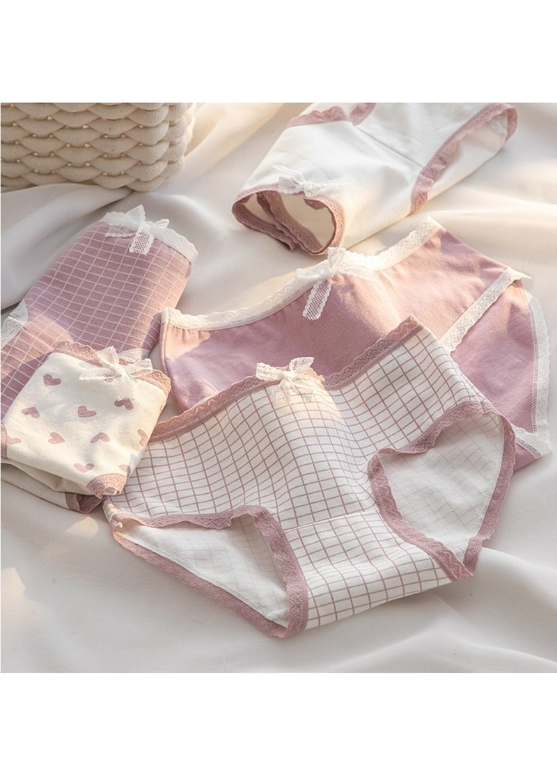 مجموعة من 5 ملابس داخلية قطنية أنيقة بخصر متوسط، ملابس داخلية مريحة وجيدة التهوية للفتيات - Image 3