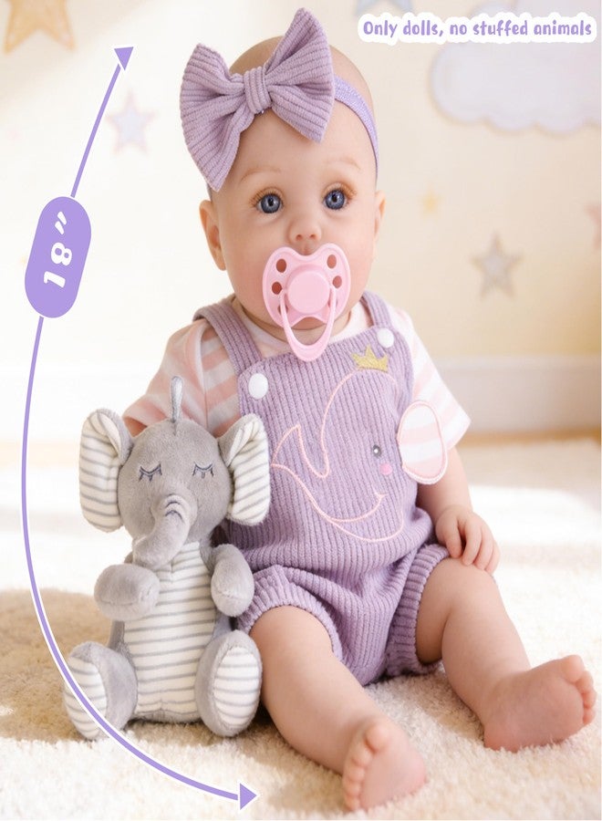 EKOKIZ Lifelike Reborn Baby Dolls - 18 Inch Realistic Baby Doll Cloth Body Newborn Girl with Elephant Outfit & Accessories, Gift Box Included for Kids Role Play, Cuddling & Collectors - Image 5