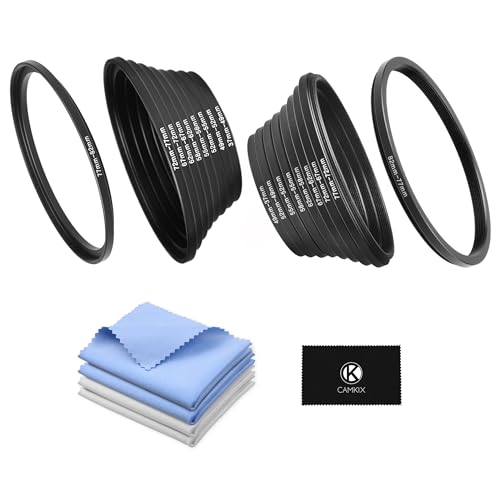 CamKix 18-Piece Filter Ring Adapter Set - 9X Step-Up Rings and 9X Step-Down Rings for Lens Filters, Lens Hoods, and Lens Converters - Includes 4X Microfiber Cleaning Cloths (7x6 Inches) - Image 1