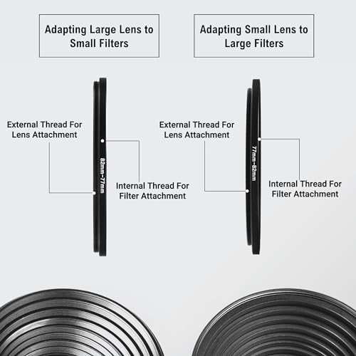 CamKix 18-Piece Filter Ring Adapter Set - 9X Step-Up Rings and 9X Step-Down Rings for Lens Filters, Lens Hoods, and Lens Converters - Includes 4X Microfiber Cleaning Cloths (7x6 Inches) - Image 2