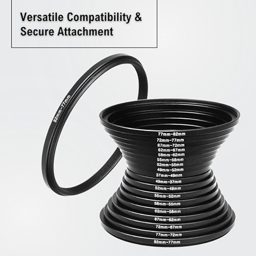 CamKix 18-Piece Filter Ring Adapter Set - 9X Step-Up Rings and 9X Step-Down Rings for Lens Filters, Lens Hoods, and Lens Converters - Includes 4X Microfiber Cleaning Cloths (7x6 Inches) - Image 4