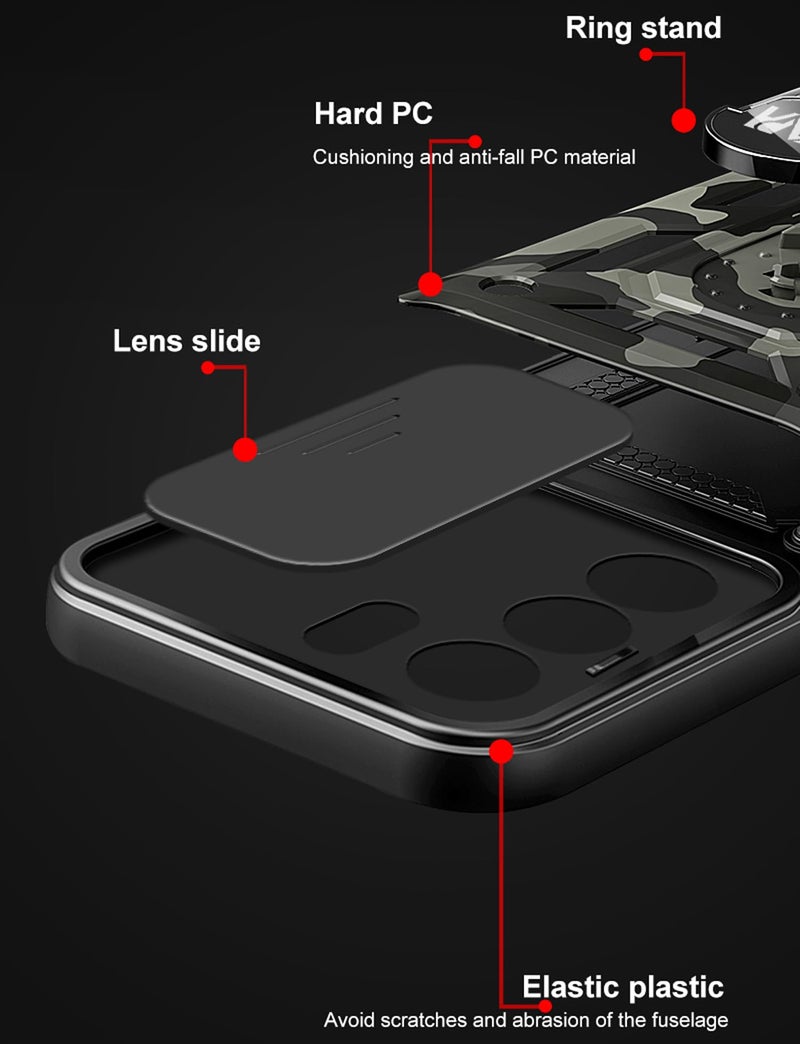 Kapa Tank Back Cover for Vivo V29 (5G) / Vivo V29 Pro (5G) | Inbuilt Ring + Slider Shockproof Lens Protection Bumper Back Case (Black) - Image 4