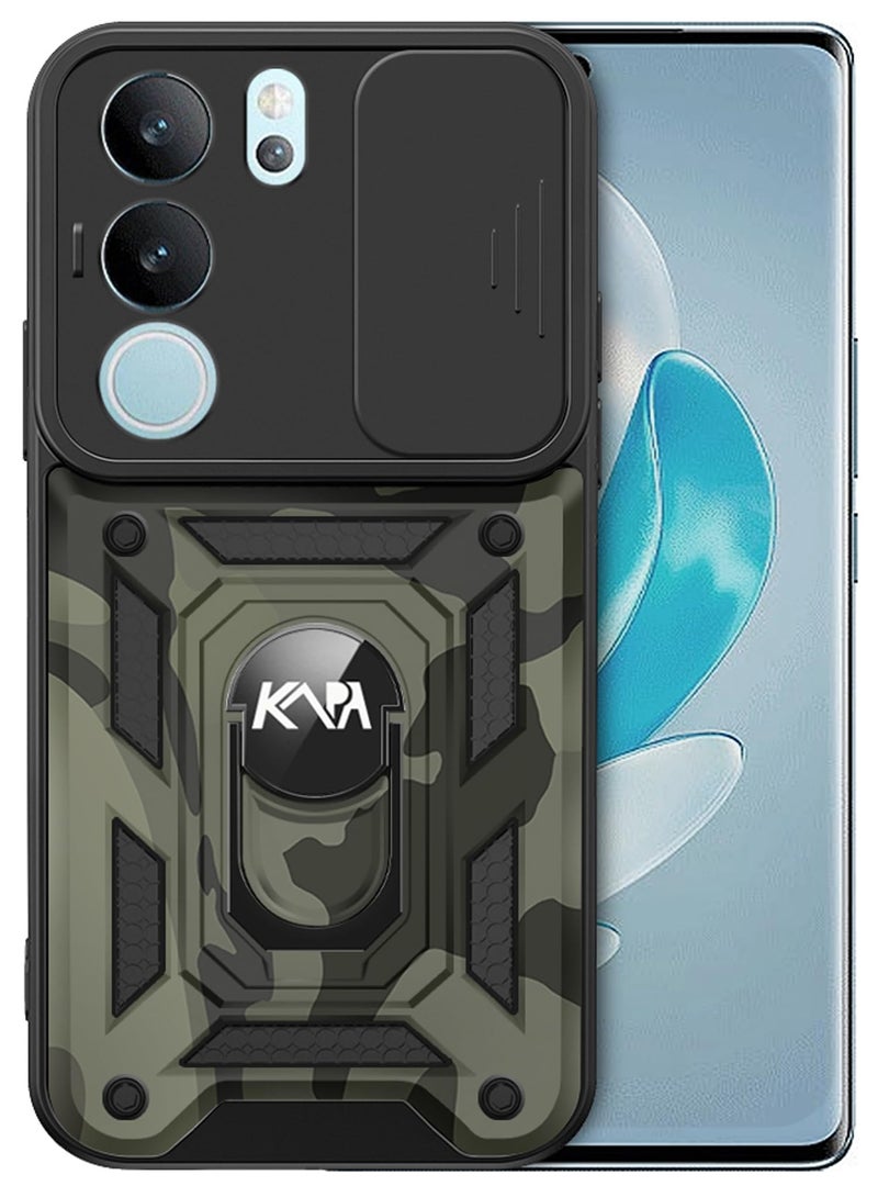 Kapa Tank Back Cover for Vivo V29 (5G) / Vivo V29 Pro (5G) | Inbuilt Ring + Slider Shockproof Lens Protection Bumper Back Case (Black) - Image 1
