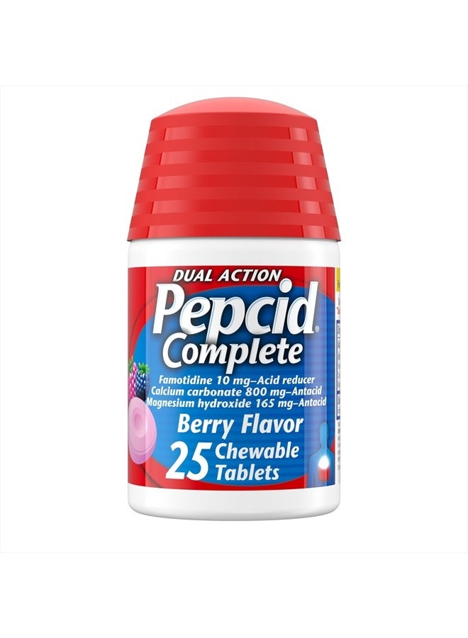 Pepcid Complete Acid Reducer + Antacid Chewable Tablets, Heartburn Relief, Berry, 25 Count - Image 1