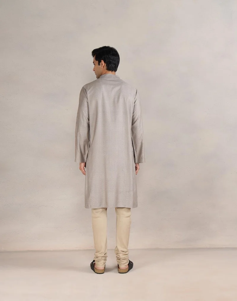 Fabindia Grey Viscose Silk Printed Long Kurta