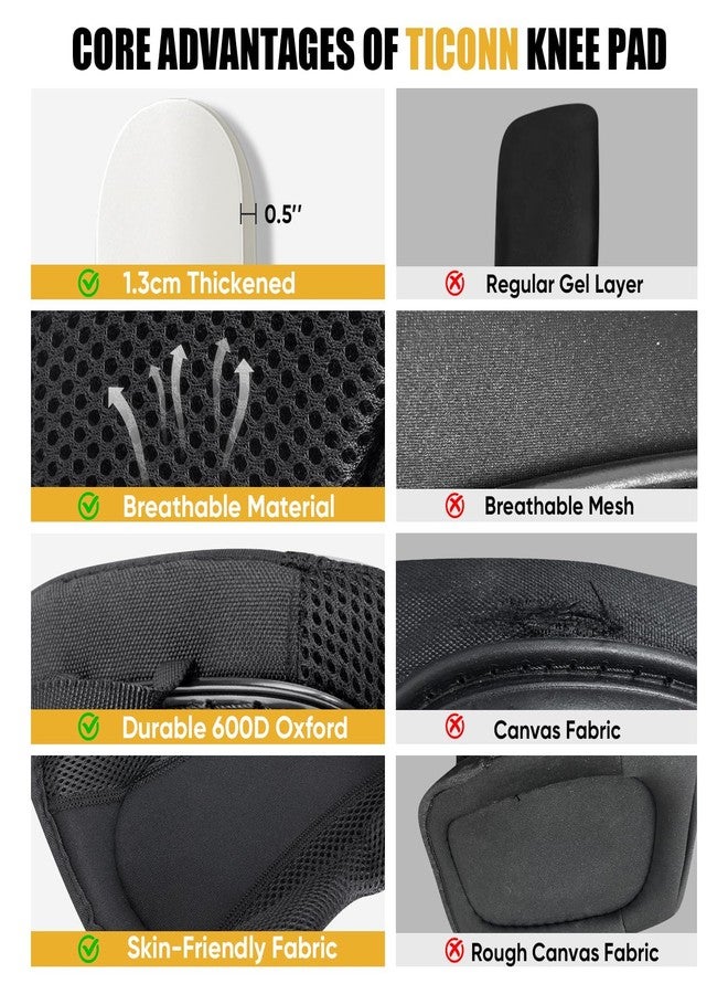 TICONN Gel Knee Pads for Work, Professional Heavy Duty Knee Pads for Men with Soft Foam and Gel Cushion, Adjustable Straps, Anti-slip Knee Pads for Men Construction, Garden, Flooring (Black/Yellow) - Image 3