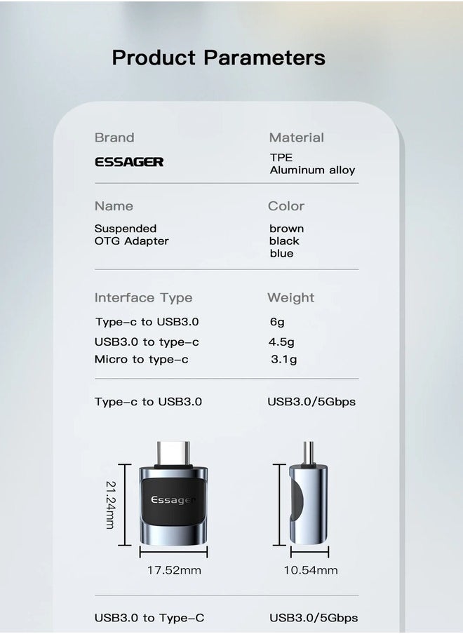 ايساجر - محول Type C الى USB ,USB الى تايب C , مايكرو الى تايب C مجموعة من 3 قطع - Image 1