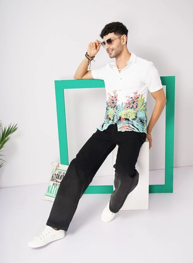 The Indian Garage Co Men Regular Fit Tropical Half Sleeves Cutaway Collar Casual Shirt