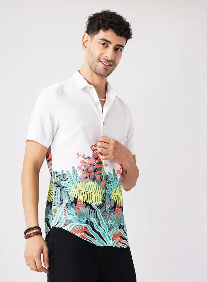 The Indian Garage Co Men Regular Fit Tropical Half Sleeves Cutaway Collar Casual Shirt