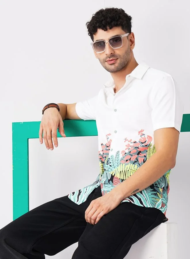 The Indian Garage Co Men Regular Fit Tropical Half Sleeves Cutaway Collar Casual Shirt