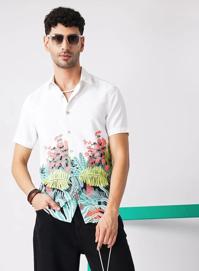 The Indian Garage Co Men Regular Fit Tropical Half Sleeves Cutaway Collar Casual Shirt