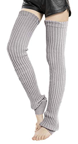Leotruny Women's Winter Thick Knit Extra Long Thigh High Leg Warmers (C02-Light Gray) - Image 1