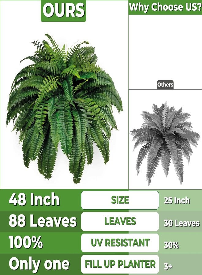 Silk Tree Warehouse مجموعة نباتات سرخس بوسطن الاصطناعية بطول 48 بوصة و88 فرعًا - Image 3