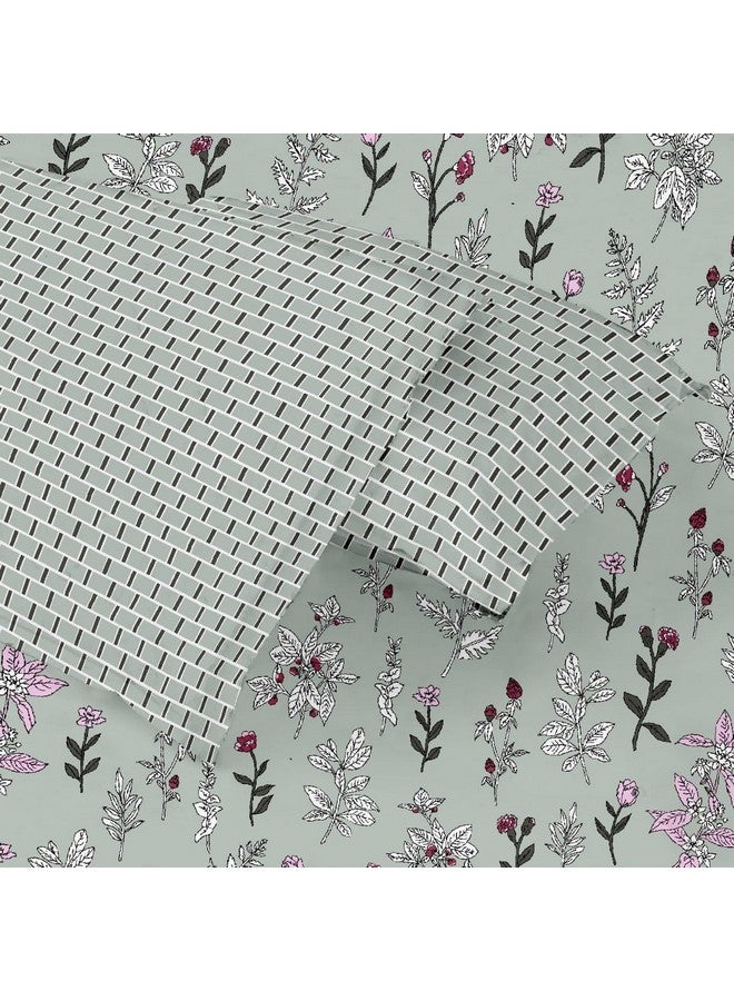 Trance Home Linen Trance Home Linen ,Cotton 180 TC 84"X72" Elastic Fitted Bedsheet Cal.King Bed Size | Printed Fitted Sheet | Elasticated Fitted Bedspread With 2 Pillow Covers (84X72 Inch, Misty Green Carnations)  - Image 2