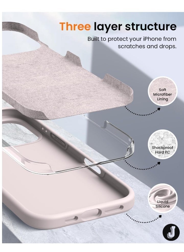 JAJEEK "Premium Soft Liquid Silicone Case for iPhone 16 Pro – Silky Soft Touch Full-Body Protective Bumper (Grey Pink)" - Image 5