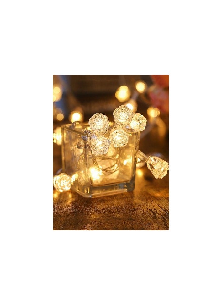 Generic - Warm White Crystal Rose Flower Fairy String Lights 30Mtr 150 LEDs Electricity Powered LED String Lights For Ramadan and Christmas Decoration - Image 1