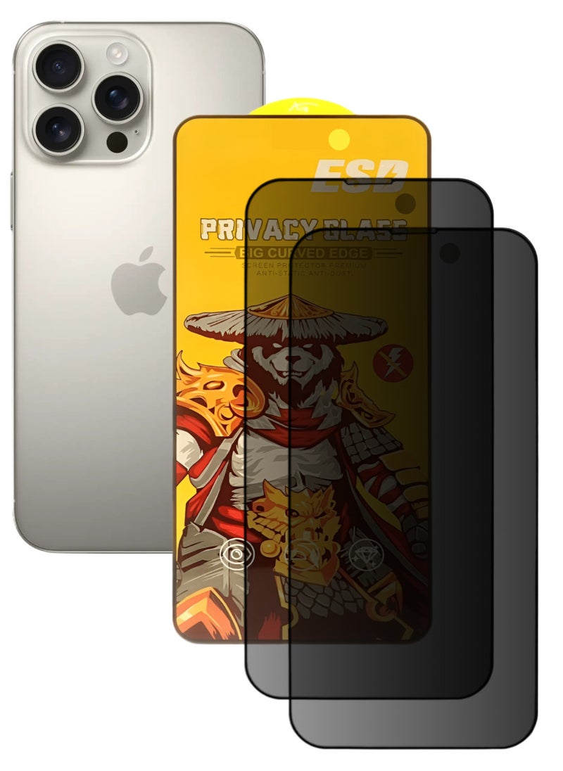 ESD 2 Pieces Tempered Dustproof Privacy Glass Screen Protector Compatible For iPhone 16 Pro - Image 1