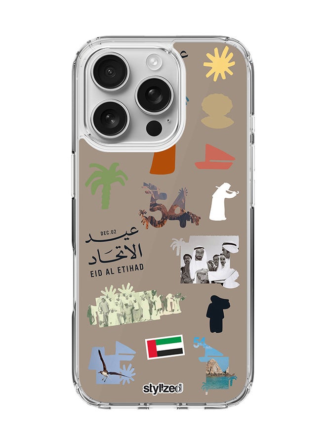 Stylizedd for iPhone 16 Pro Case [Compatible with MagSafe] Slim Magnetic cover Clear Phone Case - Eid Al Etihad 54th UAE National Day, Warm Grey - Image 1