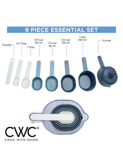 COOK WITH COLOR COOK WITH COLOR Measuring Cup Set - 9 PC. Nesting Stackable Liquid Measure Cup, Dry Measuring Cups and Spoons with Funnel and Scraper (Multi Colored)  - Image 4