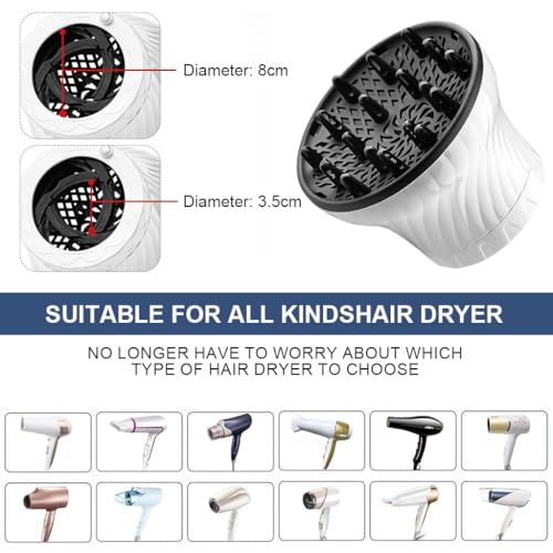 MAYCREATE® Curly Hair Diffuser for Hair Dryer, Heat-Resistant, Adaptable Clip-On Blow Dryer Diffuser, Universal Styling Diffuser Attachment Volumizing Diffuser for Curly Hair, Boosting Volume, White - Image 2
