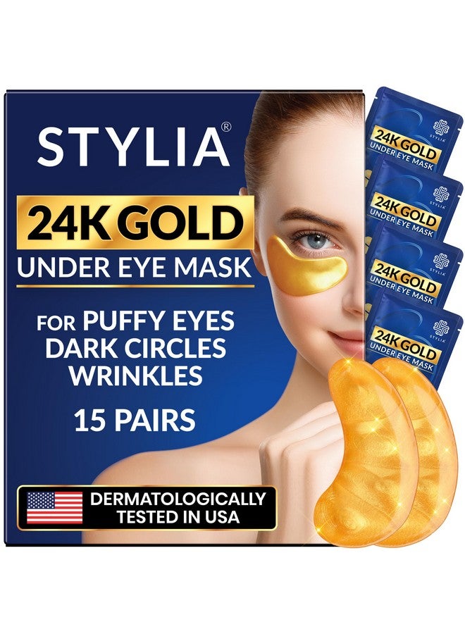 Stylia Under Eye Patches for Dark Circles and Puffy Eyes (15 Pairs) - 24k Gold Collagen Mask with Hyaluronic Acid, Eye Masks for Dark Circles and Puffiness, Gifts for Women, Valentines Day Gifts - Image 1